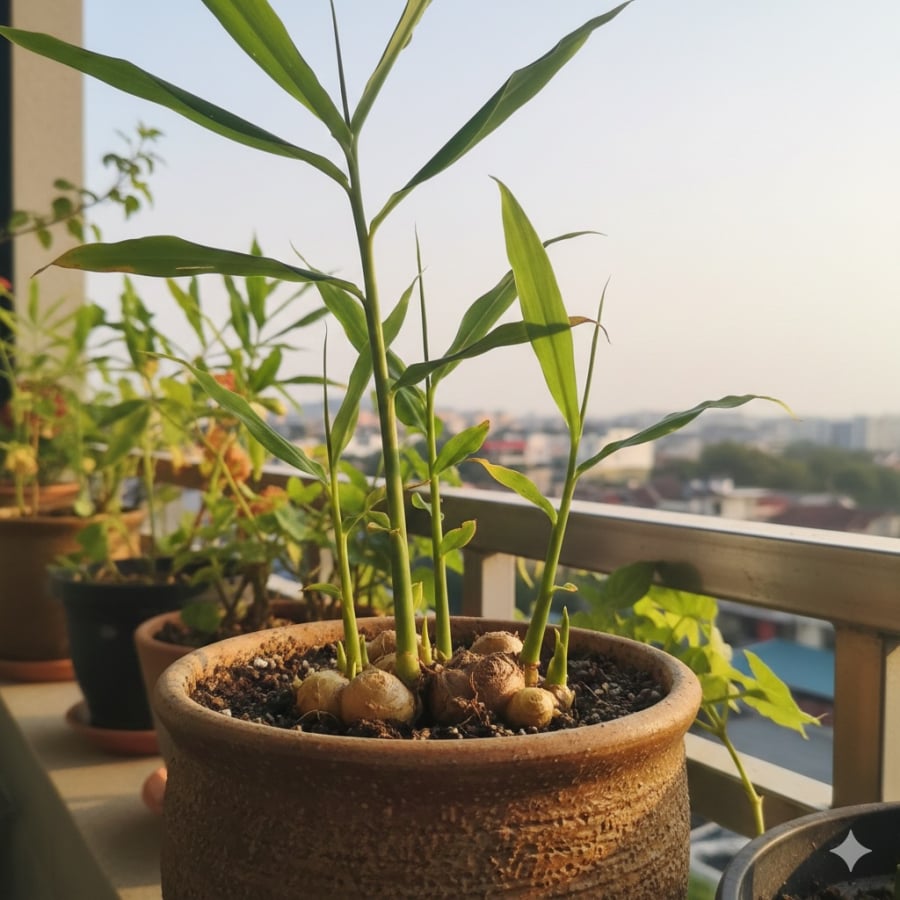 Gừng là cây gia vị dễ trồng tại nhà, tượng trưng cho sự ấm áp và sinh sôi, phù hợp không gian sống năm Bính Ngọ.