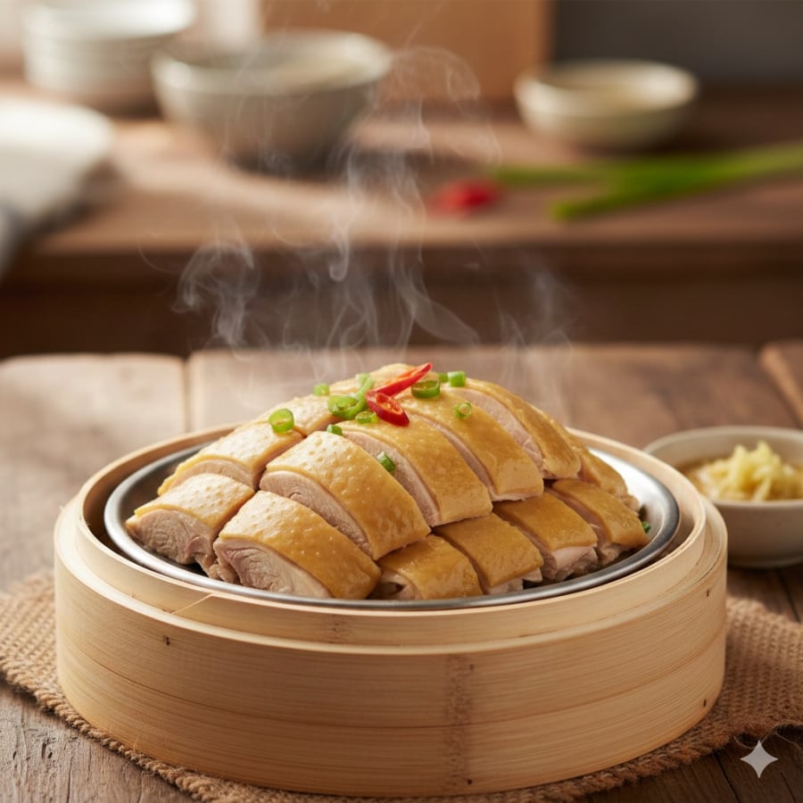 Hâm nóng bằng hơi nước giúp gà luộc giữ độ mềm, hạn chế khô và bở.