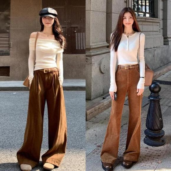 Túi xách da tông nâu đồng điệu với quần tạo hiệu ứng liền mạch, thể hiện sự chăm chút trong cách phối màu.