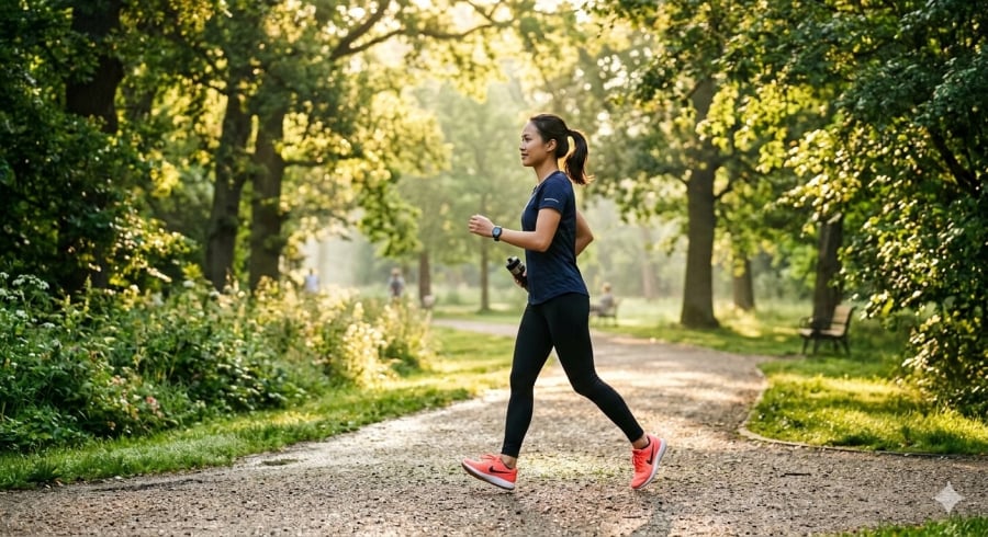 Đi bộ 30 phút mỗi ngày giúp cải thiện tim mạch và tăng tuần hoàn máu.