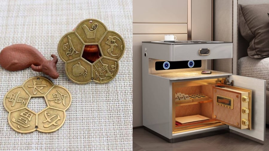 Đồng tiền hoa mai cũng là vật phẩm phong thủy hút tài lộc có thể đặt cùng két sắt.