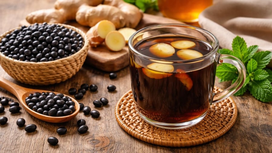Thêm gừng vào nước đậu đen giúp tăng công dụng