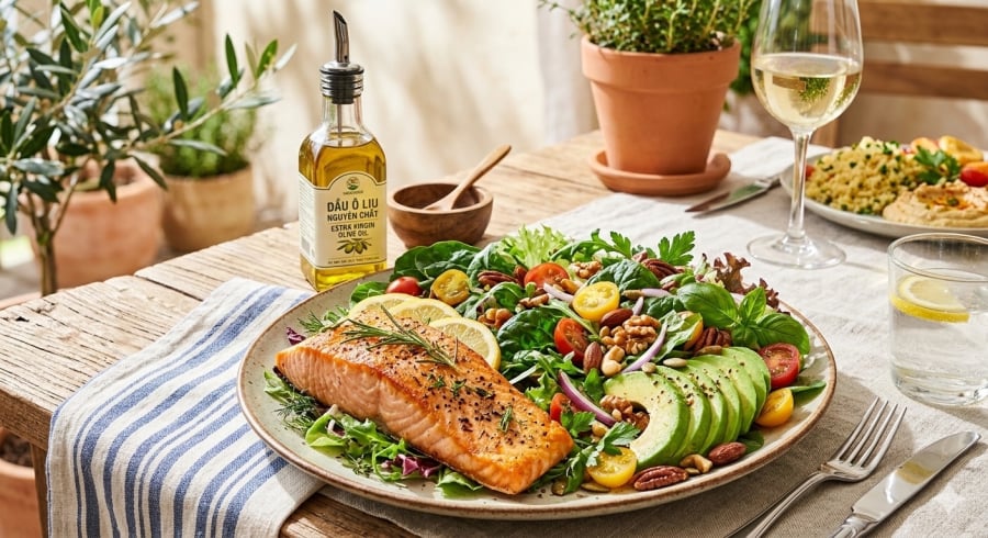 Chế độ ăn giàu rau xanh, cá, đậu và chất béo lành mạnh giúp hỗ trợ bảo vệ tim mạch và duy trì động mạch khỏe mạnh.