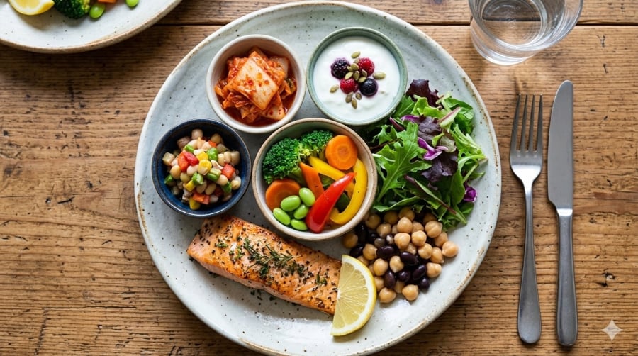 Chế độ ăn giàu chất xơ và thực phẩm tự nhiên giúp bảo vệ đường ruột, giảm viêm và hỗ trợ lão hóa khỏe mạnh.