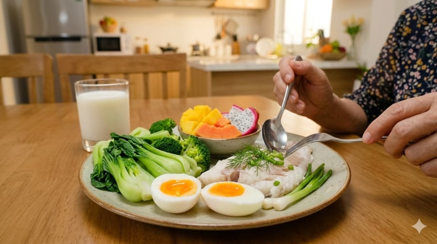 Chế độ dinh dưỡng cân bằng giúp người cao tuổi duy trì chỉ số BMI ổn định và nâng cao sức khỏe tổng thể.