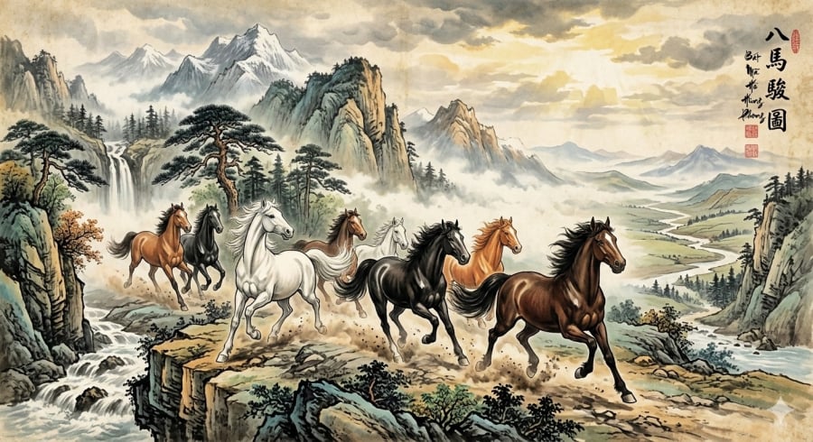 Tranh Mã đáo thành công với chi tiết ngựa quay đầu – biểu tượng của sự động viên và gắn kết trong hành trình hướng tới thành công.