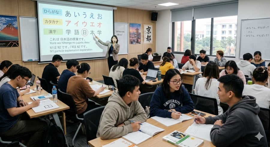 Sinh viên theo học ngành Ngôn ngữ Nhật phải làm quen với hệ thống chữ viết và cách giao tiếp đặc trưng của tiếng Nhật.