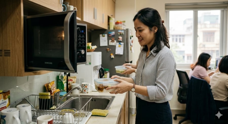 Hâm nóng đồ ăn trực tiếp trong hộp nhựa là thói quen phổ biến nhưng có thể làm giải phóng các hạt vi nhựa vào thực phẩm.