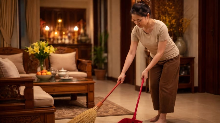 Người xưa thường tránh quét nhà vào buổi tối