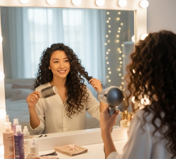 Sau khi gội đầu, hãy dùng khăn thấm bớt nước để tóc còn độ ẩm khoảng một nửa. Khi bắt đầu sấy, thay vì sử dụng lược quá nhiều