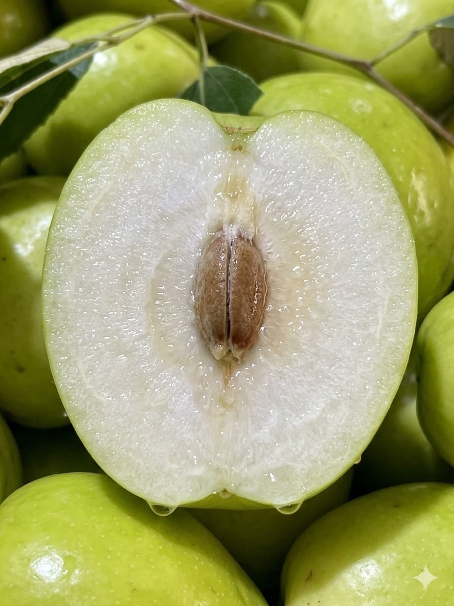 Thịt táo đại mật trắng ngà, giòn ngọt tự nhiên, có thể ăn tươi hoặc chế biến thành nhiều món ngon.