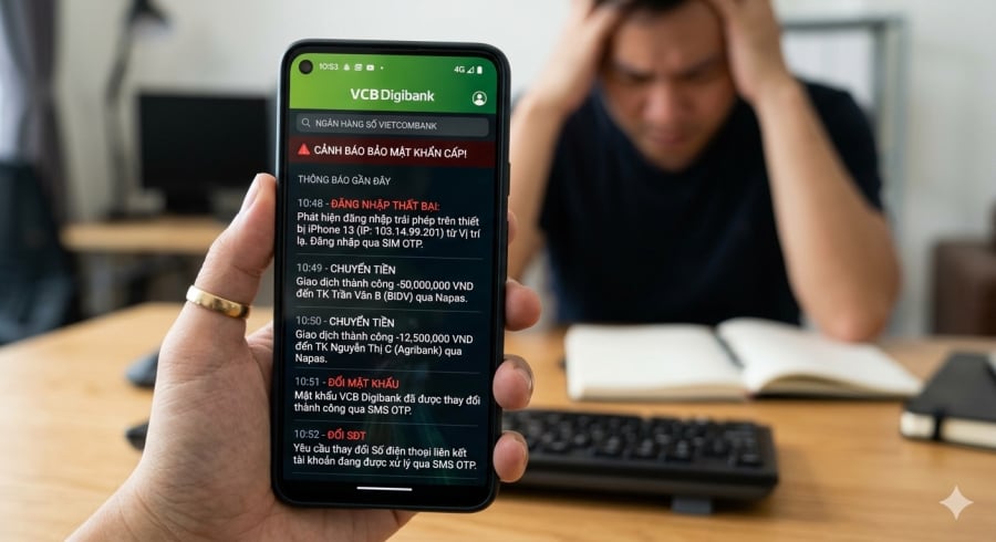 Kẻ gian có thể lợi dụng SIM bị chiếm quyền để nhận mã OTP và truy cập tài khoản ngân hàng.