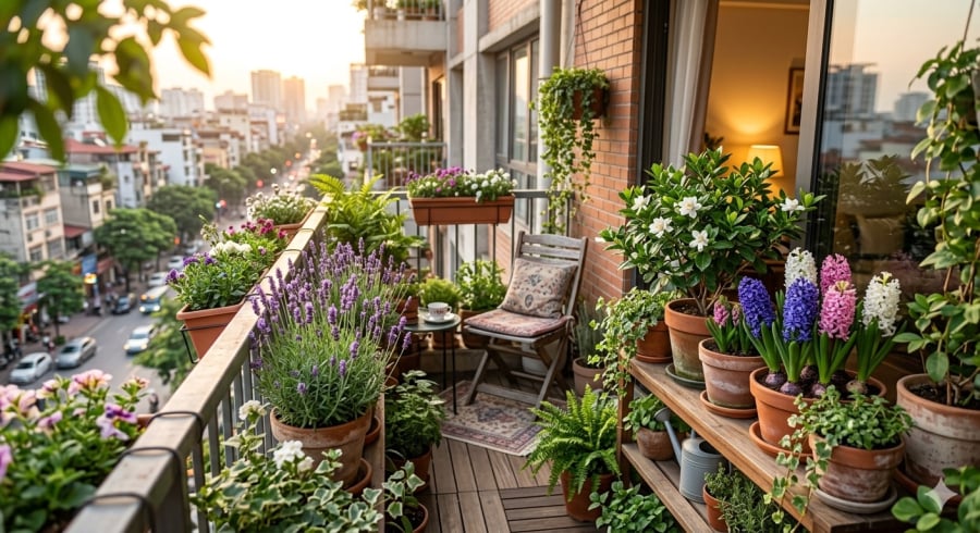 Trồng hoa thơm ở ban công giúp lan tỏa hương dễ chịu vào không gian sống mỗi ngày.