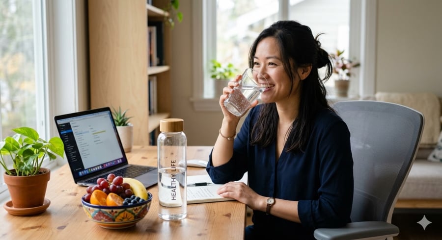 Uống đủ nước và duy trì chế độ ăn lành mạnh là những bước đơn giản giúp hỗ trợ chức năng thận mỗi ngày.