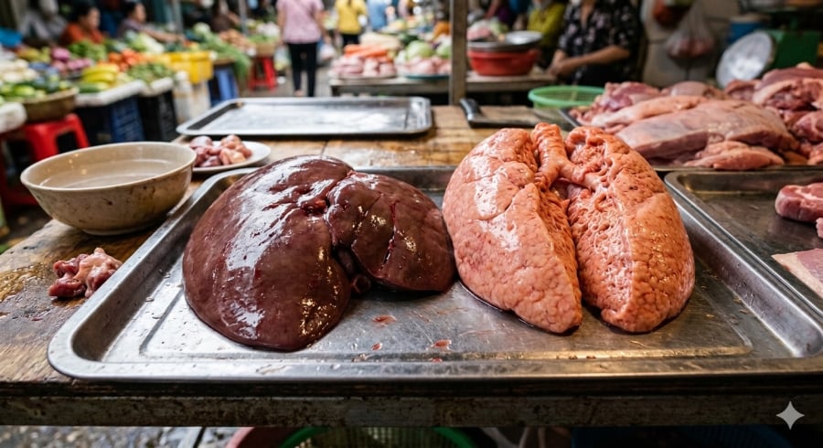 Gan và phổi heo là hai bộ phận dễ tích tụ các chất không mong muốn nếu nguồn nuôi không đảm bảo.