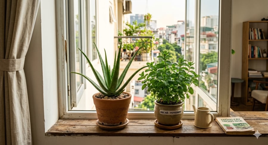 Cây lô hội và bạc hà dễ trồng trong không gian sống hiện đại  