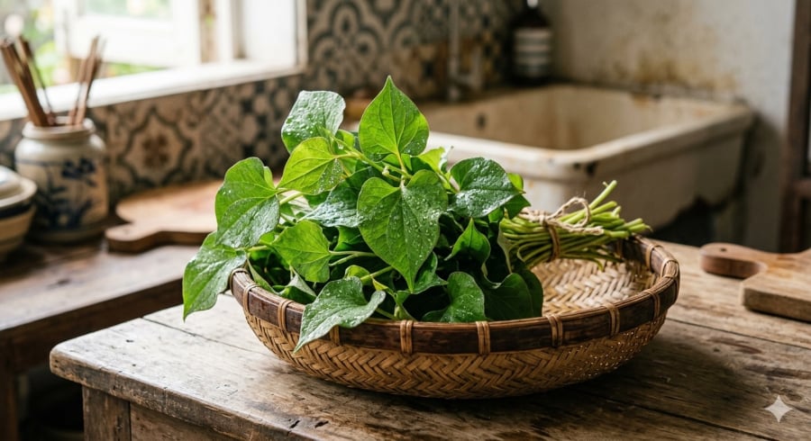 Rau diếp cá tươi – loại rau dân dã quen thuộc trong bữa ăn của nhiều gia đình Việt.