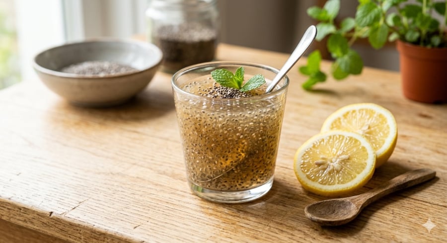 Hạt chia sau khi ngâm tạo gel tự nhiên, giúp hỗ trợ tiêu hóa và giảm táo bón.
