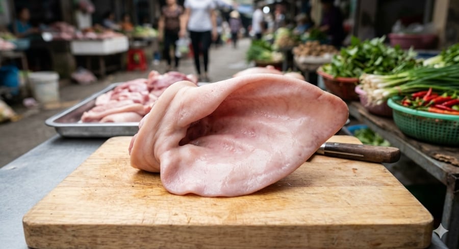 Tai lợn tươi với màu trắng hồng tự nhiên, bề mặt căng