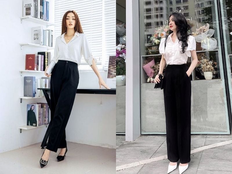 Dáng quần này có đặc điểm nổi bật là đường cắt thẳng, ống rộng vừa phải, giúp che đi phần hông và đùi mà không làm mất đi sự gọn gàng.