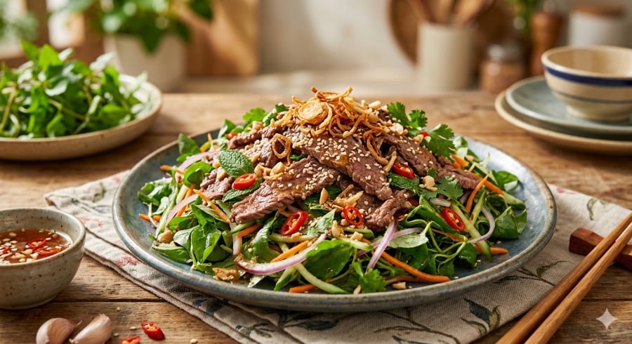 Gỏi rau càng cua – món ăn vừa ngon miệng vừa giúp bổ sung chất chống oxy hóa.