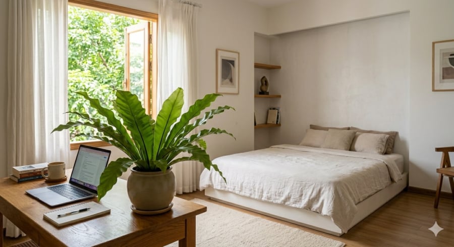 Dương xỉ mang lại cảm giác yên bình, giúp giảm căng thẳng sau một ngày dài.