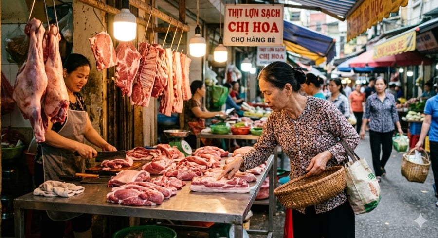 Cách nhận biết thịt lợn bẩn trong 1 phút: Đi chợ không lo “rước bệnh” về nhà 19 Người nội trợ kiểm tra màu sắc và độ đàn hồi của thịt lợn tại chợ – bước quan trọng để tránh mua phải thịt kém chất lượng.
