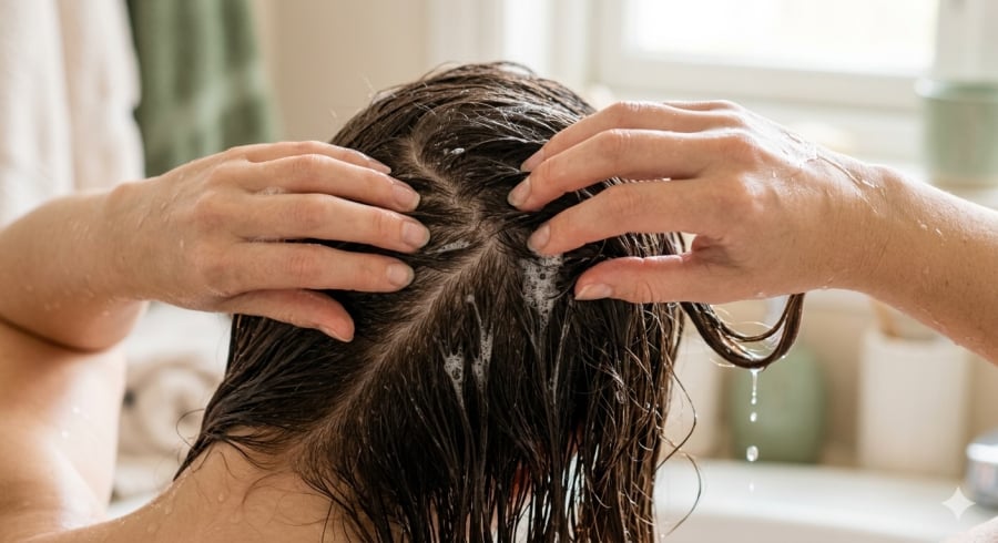 Massage nhẹ nhàng giúp làm sạch và hỗ trợ lưu thông máu dưới da đầu