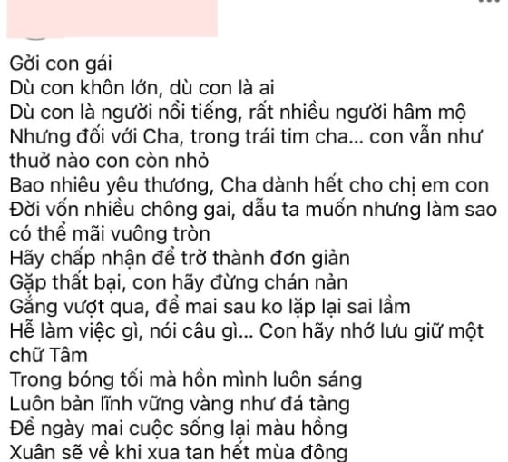 Bố Tóc Tiên mong con sớm vượt qua những khó khăn trong cuộc sống
