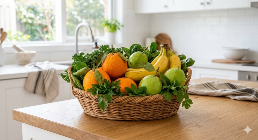 Trái cây và rau xanh là nguồn vitamin tự nhiên giúp hỗ trợ sức đề kháng cho trẻ