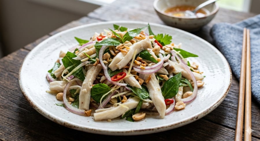 Món nấm đùi gà trộn – lựa chọn nhẹ nhàng cho bữa ăn cân bằng