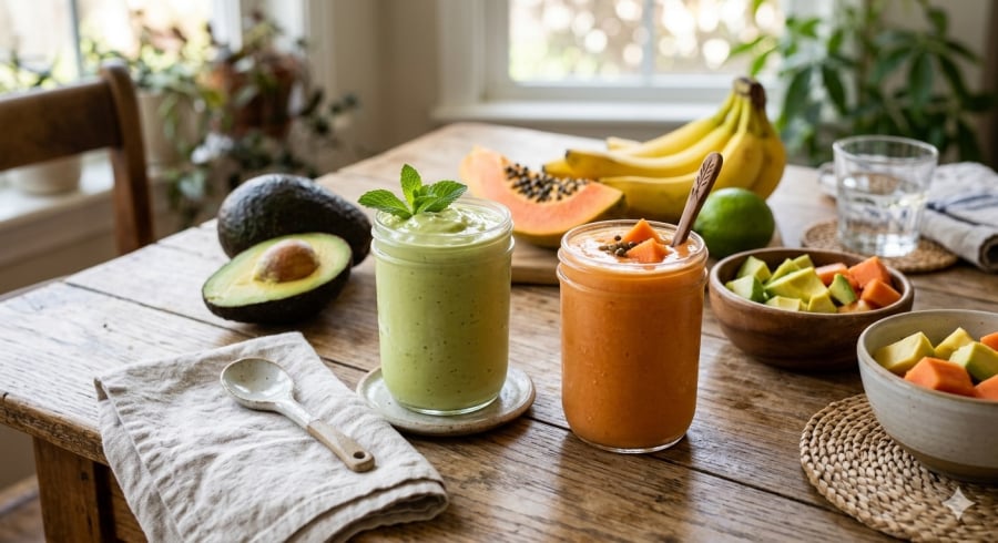 Sinh tố trái cây là lựa chọn phù hợp khi cần chế biến dễ ăn cho người lớn tuổi.