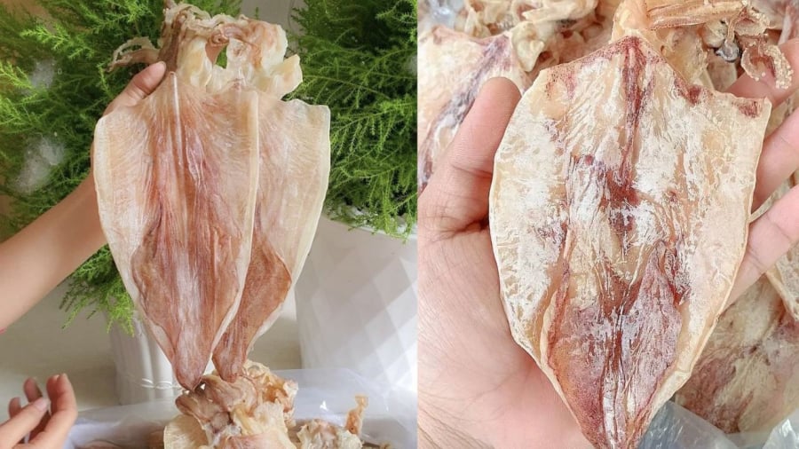 Khi chọn mực khô, bạn nên chọn những con khô ráo nhưng không quá khô, lưng có lớp phấn trắng.