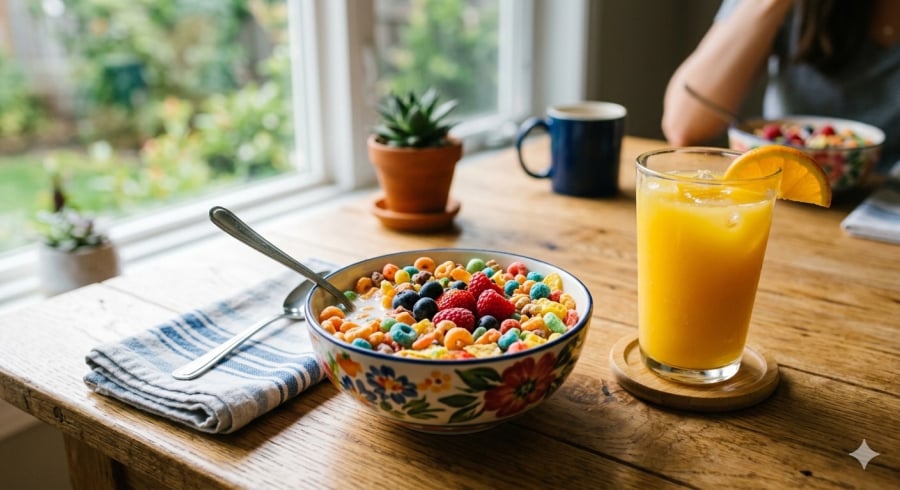 Bữa sáng quen thuộc với ngũ cốc và nước cam có thể chứa nhiều đường hơn bạn nghĩ.