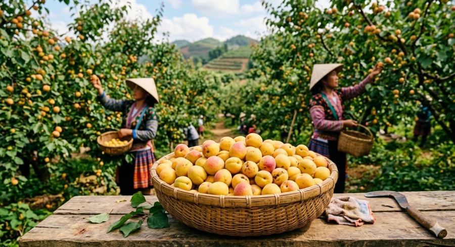 Mơ má đào Mộc Châu vào chính vụ với màu sắc bắt mắt.