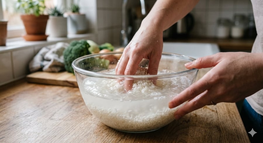 Vo gạo nhẹ tay giúp làm sạch mà vẫn giữ lại dưỡng chất tự nhiên