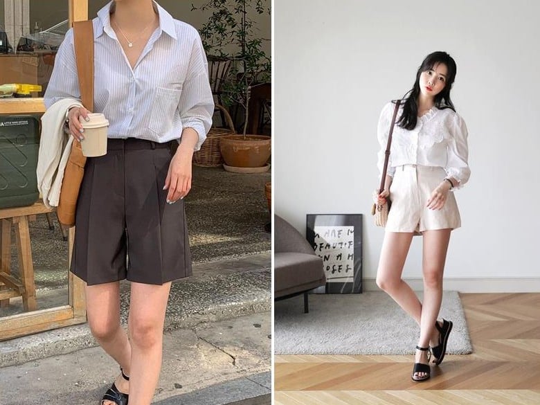 Áo sơ mi, áo thun basic hoặc áo dáng rộng đều giúp tổng thể trở nên hài hòa, tránh cảm giác phô trương.