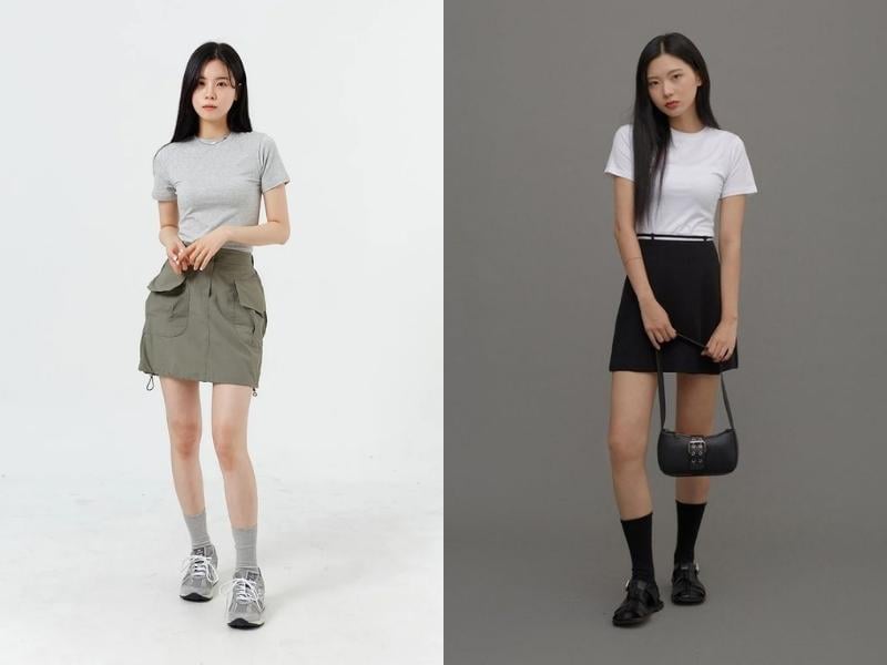 Khi kết hợp cùng chân váy chữ A, đặc biệt là dáng ngắn hoặc midi, tổng thể sẽ cân bằng và dễ mặc hơn.