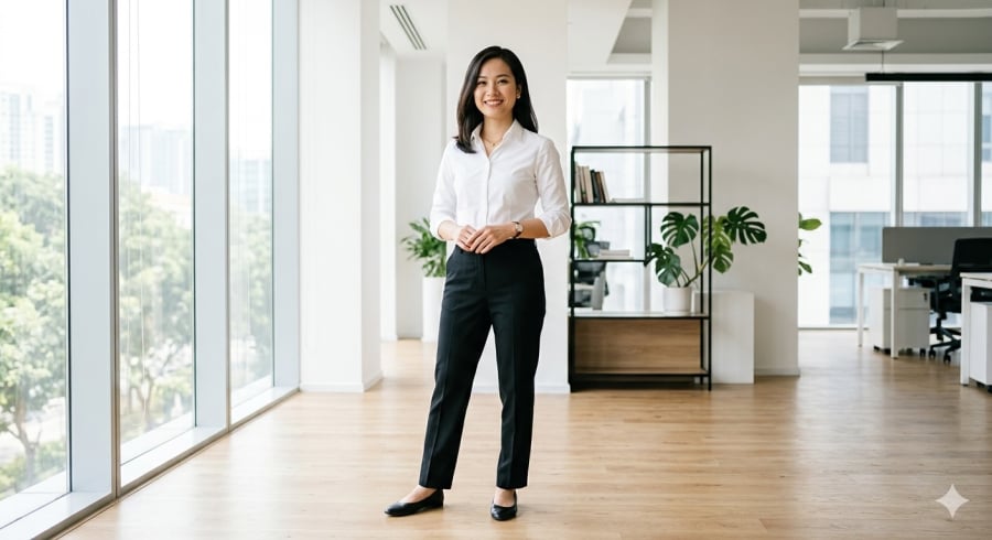 Áo sơ mi trung tính là nền tảng giúp xây dựng phong cách công sở thanh lịch.