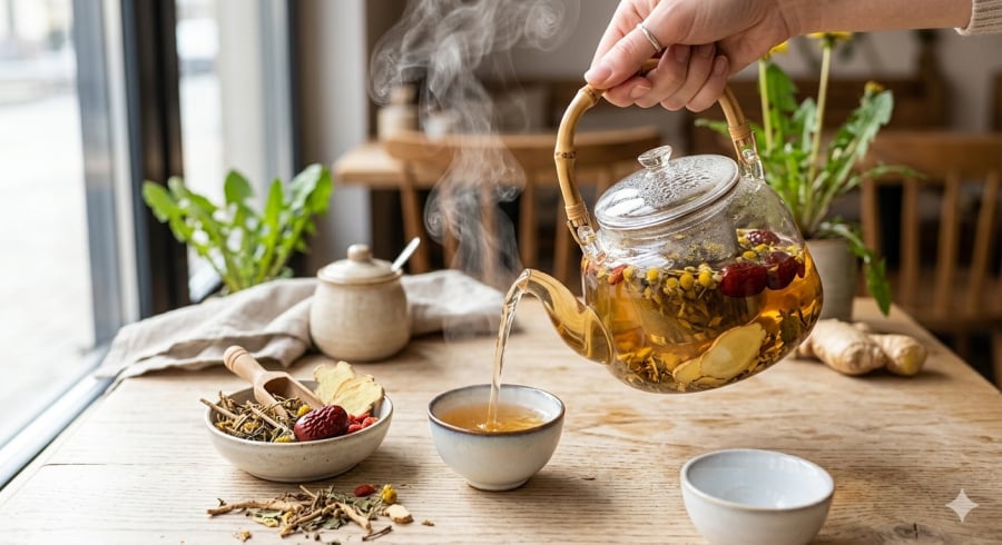 Nước bồ công anh kết hợp gừng mang lại cảm giác ấm bụng, dễ chịu.