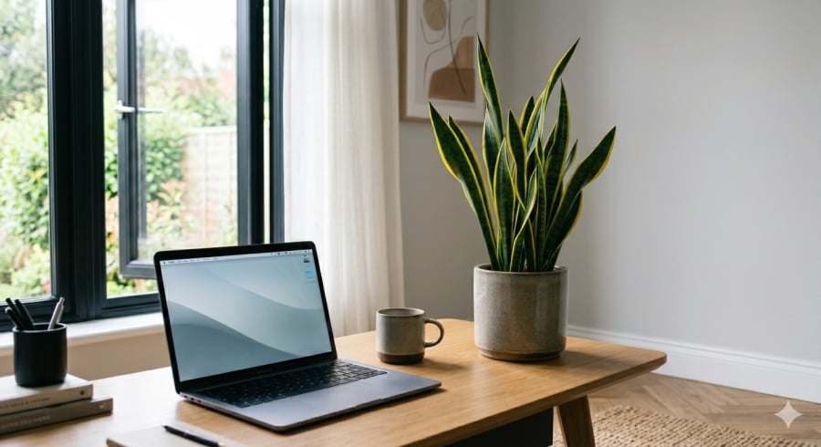 Một chậu lưỡi hổ nhỏ cũng đủ khiến góc làm việc trở nên dễ chịu hơn.