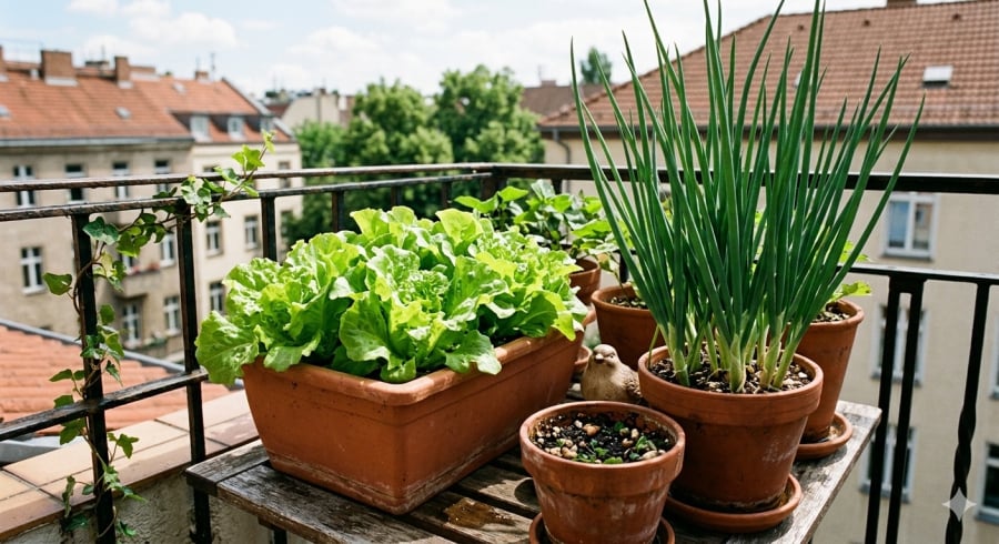 Chỉ cần không gian nhỏ như ban công, bạn vẫn có thể trồng nhiều loại rau thu hoạch nhanh.