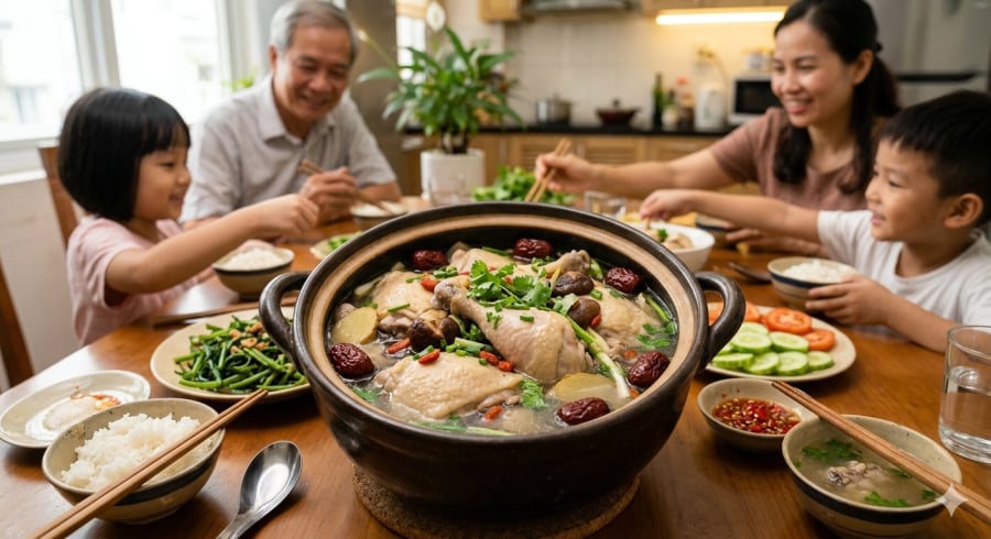 Canh gà hầm – món ăn quen thuộc giúp cơ thể phục hồi trong những ngày mệt mỏi.