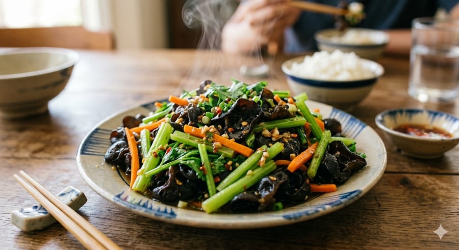 Món mộc nhĩ xào cần tây giòn nhẹ, thanh mát, phù hợp cho bữa cơm gia đình.