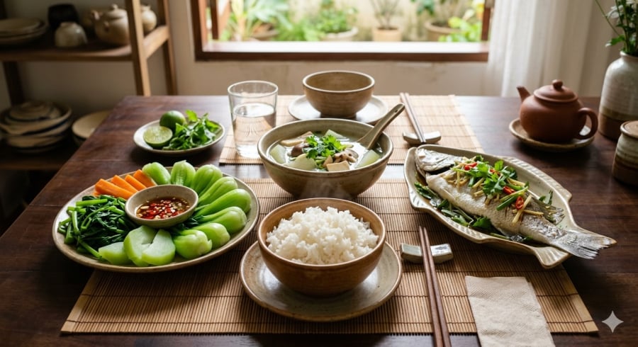 Bữa ăn cân bằng, ít dầu mỡ là lựa chọn phù hợp cho lối sống lành mạnh lâu dài.