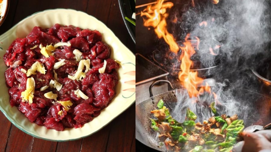 Khi xào thịt bò, bạn nên để lửa lớn để thịt chín nhanh và đều, không bị khô dai.