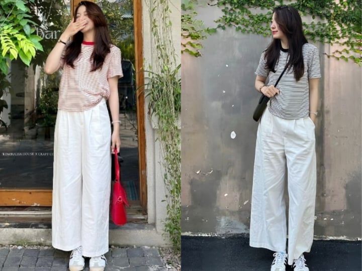 So với các gam màu tối, quần trắng giúp outfit trông mát mắt hơn và phù hợp với không khí mùa nóng.