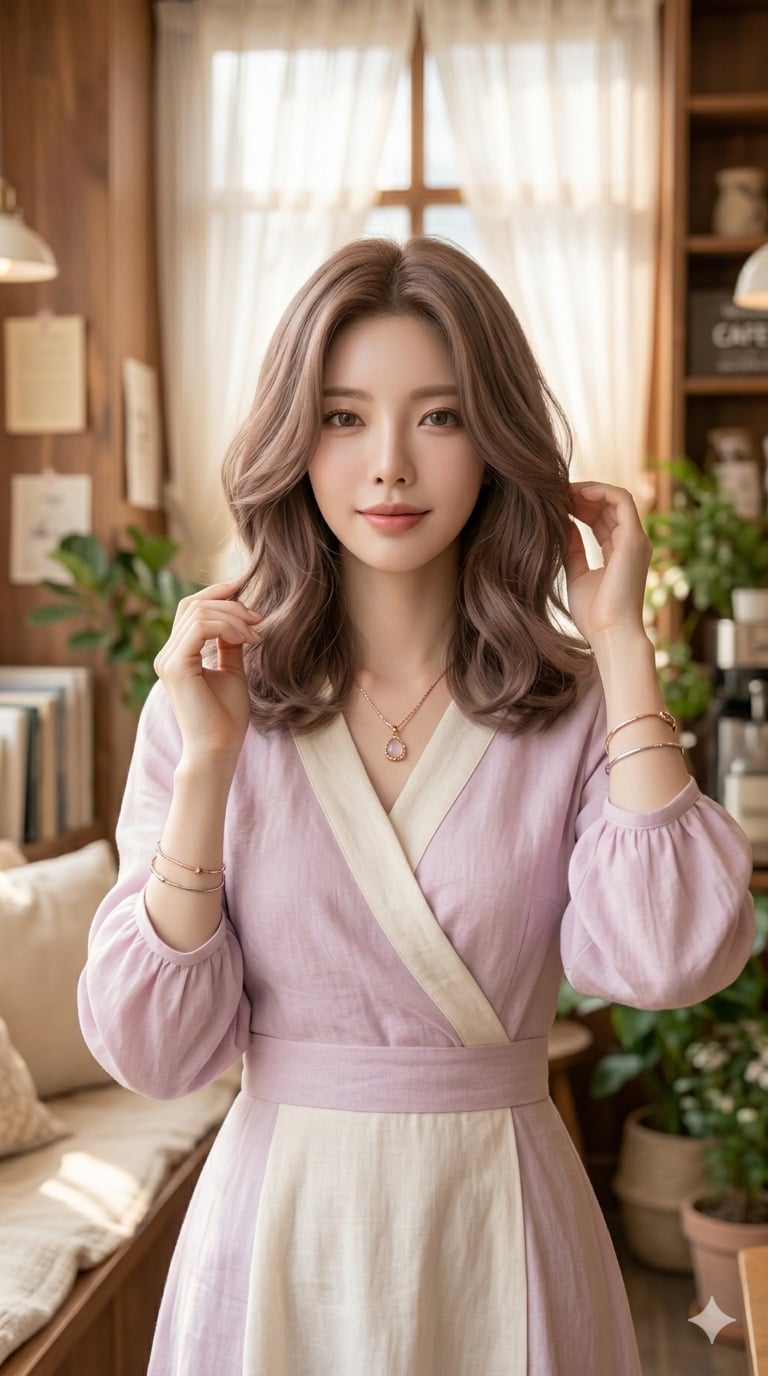 Nâu hồng trà sữa sương mờ giúp diện mạo trẻ trung hơn mà vẫn giữ được vẻ tự nhiên, tinh tế.