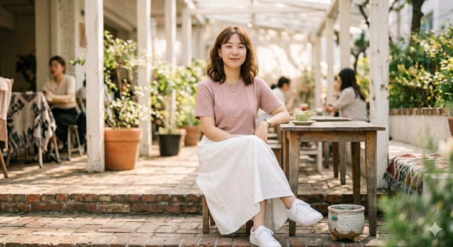 Những item cơ bản như áo thun và chân váy trắng giúp outfit mùa Hè vừa trẻ trung vừa dễ ứng dụng hàng ngày.
