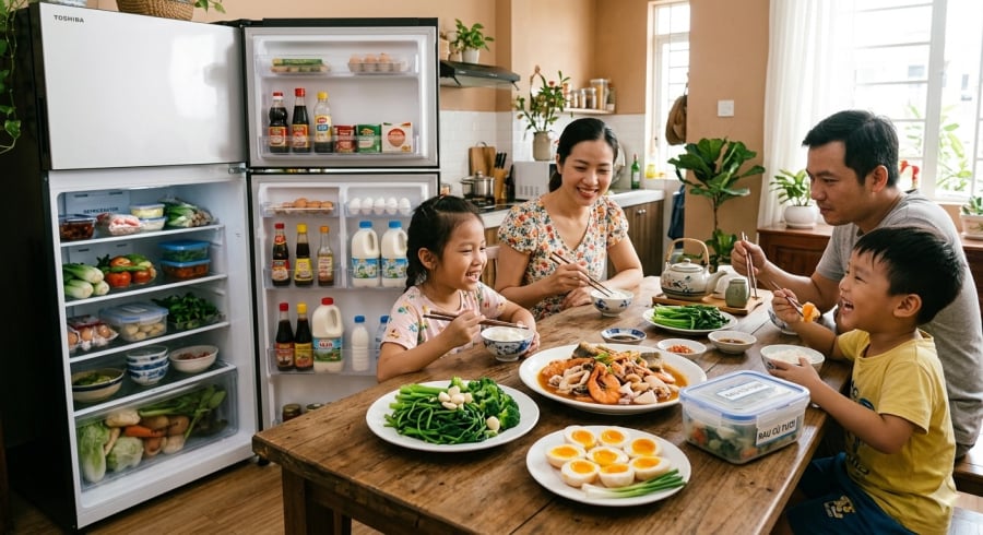 Một số món ăn quen thuộc như rau lá xanh, hải sản hay trứng lòng đào không nên để qua đêm quá lâu dù đã bảo quản lạnh.